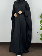 Muslim Smocking Sleeve One-Piece Prayer Robe Hooded Islamic Dubai Saudi Robes Turkish Modesty - Black