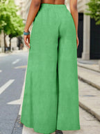 Yy0324110+Spring And Summer Women'S Fashion, Casual Elegance, High-Waisted Wide-Leg Pants - Green