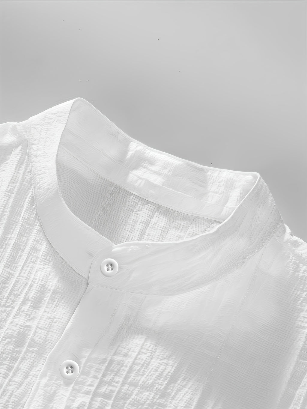 [Pearson OBM] Men'S Summer Print Short Sleeve Casual Stand-Up Collar Shirt, Button-Up Top Fashion Versatile Blouse, Lightweight Breathable Fabric for Beach Vacation Pool Party - White