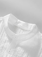 [Pearson OBM] Men'S Summer Print Short Sleeve Casual Stand-Up Collar Shirt, Button-Up Top Fashion Versatile Blouse, Lightweight Breathable Fabric for Beach Vacation Pool Party - White