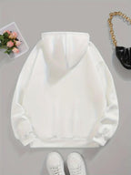Cute Style Mickey Minnie Face Print Japanese Hooded Sweatshirt, Casual Comfortable Kangaroo Pocket Pullover Top - White