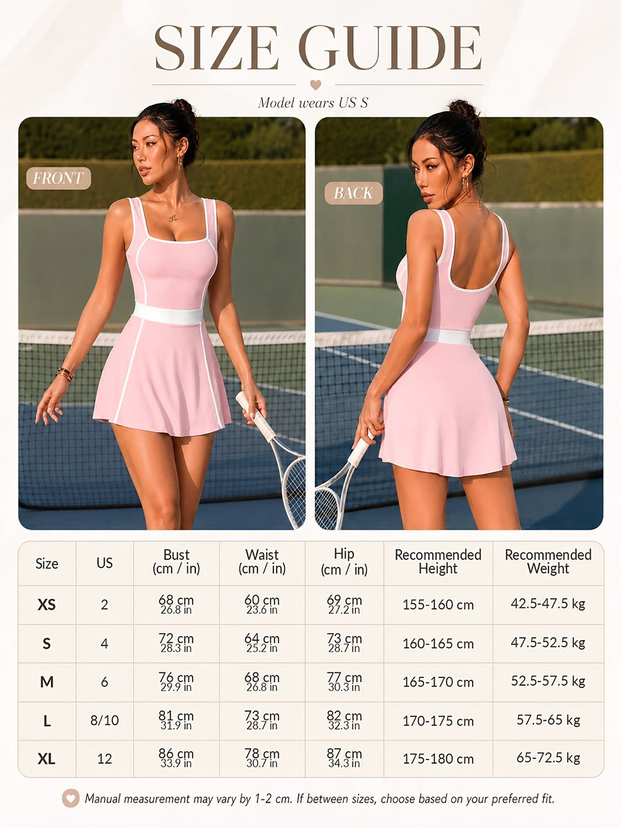 Women'S Short Sports Dress Anti-Glare - Shoulder Contrasting One-Piece Tennis Skirt with Slim Lining Shorts - Suitable for Running, Fitness, And Daily Casual Wear - Pink Color