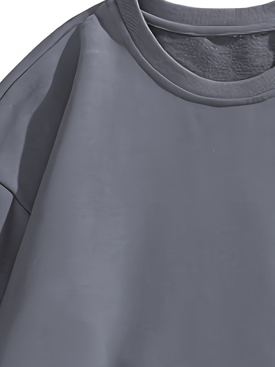 Men'S Crew Neck Sweatshirt, Spring And Autumn Hong Kong Style Letter Print Pullover Top, Youth Loose Casual Versatile Long Sleeve Base Shirt - Dark Gray