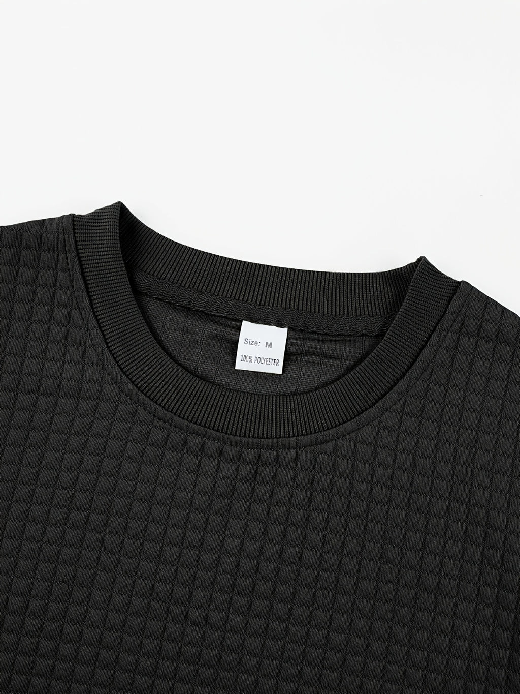 Men'S Waffle Knit Sweatshirt, Crew Neck Long Sleeve Pullover, Textured Grid Fabric, Casual Outdoor Hiking Ski Travel Camping Workout Training Streetwear Fashion Daily Wear Relaxed Fit Winter Autumn Clothing, Navy Blue - Black