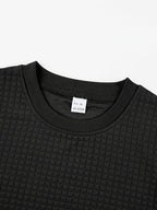 Men'S Waffle Knit Sweatshirt, Crew Neck Long Sleeve Pullover, Textured Grid Fabric, Casual Outdoor Hiking Ski Travel Camping Workout Training Streetwear Fashion Daily Wear Relaxed Fit Winter Autumn Clothing, Navy Blue - Black