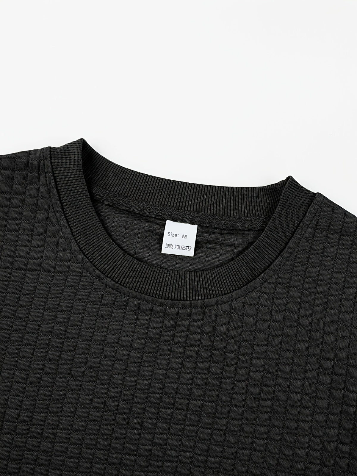 Men'S Waffle Knit Sweatshirt, Crew Neck Long Sleeve Pullover, Textured Grid Fabric, Casual Outdoor Hiking Ski Travel Camping Workout Training Streetwear Fashion Daily Wear Relaxed Fit Winter Autumn Clothing, Navy Blue - Black