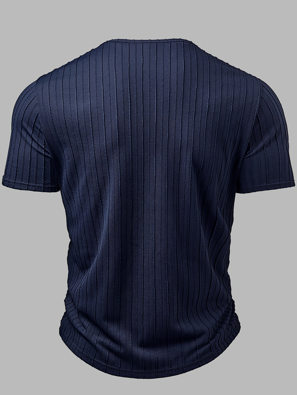 Men'S Fashion Top, Spring Summer Outdoor Casual Textured Pleated Fabric Solid Color Keyhole V-Neck Pocket Patchwork Short Sleeve Men'S Henley Shirt - Navy blue color