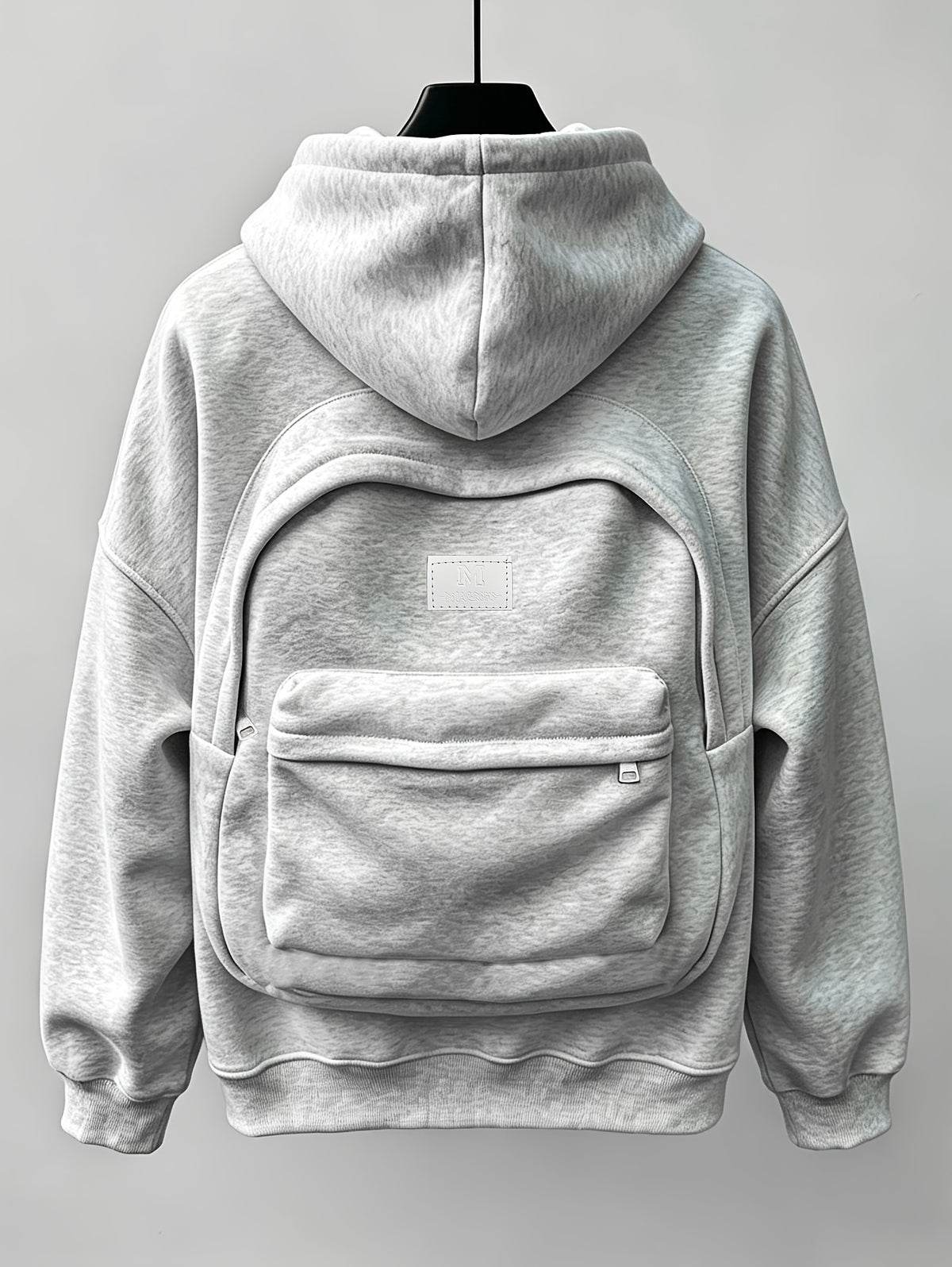 Men's Preppy Style Cropped Jacket with 3D Backpack Hooded Cardigan,  Loose-Fit Trendy Outerwear, Autumn/Winter Niche Design Zip-Up Jacket - Grey