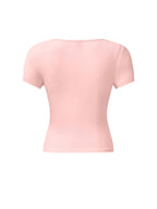 4pcs Set U-Neck Short-Sleeved T-Shirt Women'S Summer New Solid Color Slim Short All-Match Top - Pink+Brown+White+Black