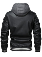 2026 New Best Choice 1pc Men'S Faux Leather Solid Color Hooded Lining Fleece Faux Leather Jacket Metal Zipper Multi-Pocket Design Casual Light Business Style Fall Slim Commute Daily Coat - Black
