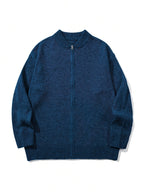 Autumn/Winter New Japanese & Korean Style Men's Simple Versatile Solid Color Casual Loose Long Sleeve Zipper Fabric Cardigan Open Front Knitted Outerwear - Blue