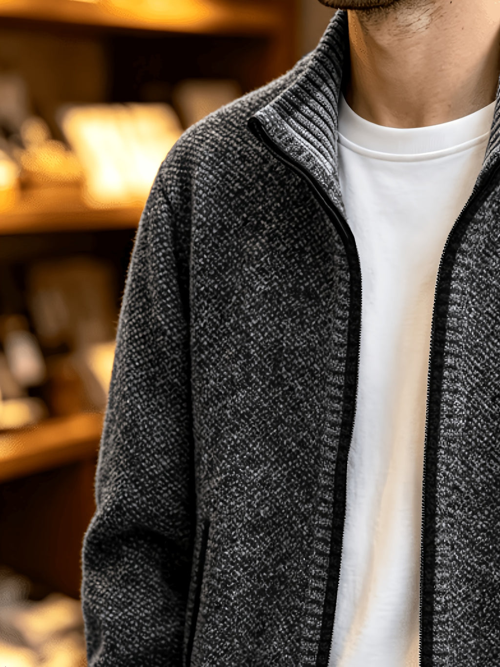 A Single Men's Thick Knitted Sweater Jacket, Made of Soft and Plush Fabric to Keep Warm and Comfortable, Easy to Match for Daily Commuting and Leisure. (Includes Only One Jacket) - Dark Gray