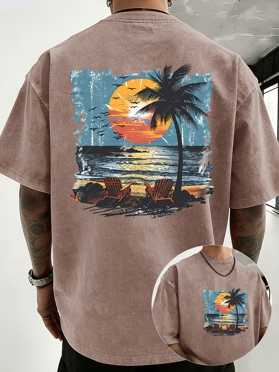 Summer New Unisex Pure T-Shirt, Skin-Friendly Comfortable Breathable Non-Sweaty, Creative Double-Sided Placement Print, Outdoor Travel Fitness Sports Versatile Short Sleeve Top - Brown