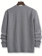 Men'S Fashion Casual Knitted Small Stand-Up Collar Black And White Color-Blocking Sweatshirt Suitable for Daily Wear, Commuting, Versatile Fashion, Men'S Henley Shirt - White