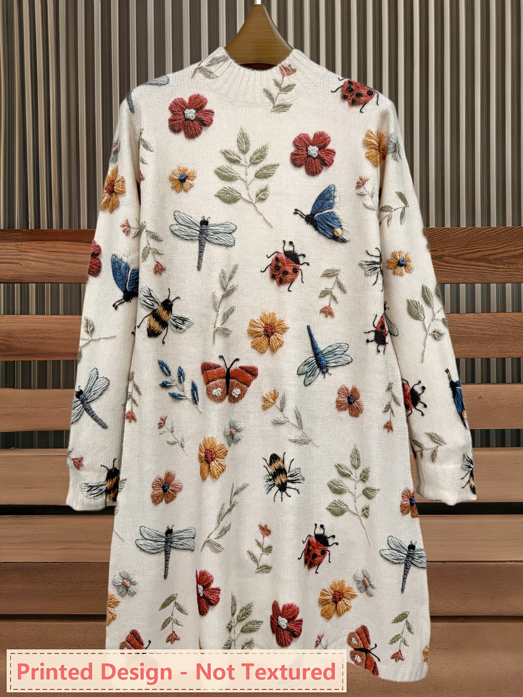 [Printed Design - Not Textured] Women's Turtleneck Sweater Dress, Long Sleeve Insect Pattern Print Pullover, Soft Material, Slim Fit Look for Fall Winter - Multicolor