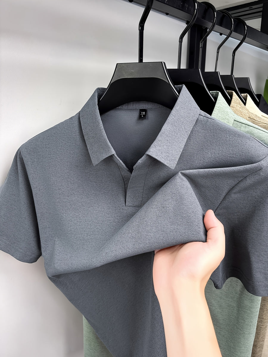 Minimalist Urban Short Sleeve Polo Shirt Breathable Daily Commute - Grey