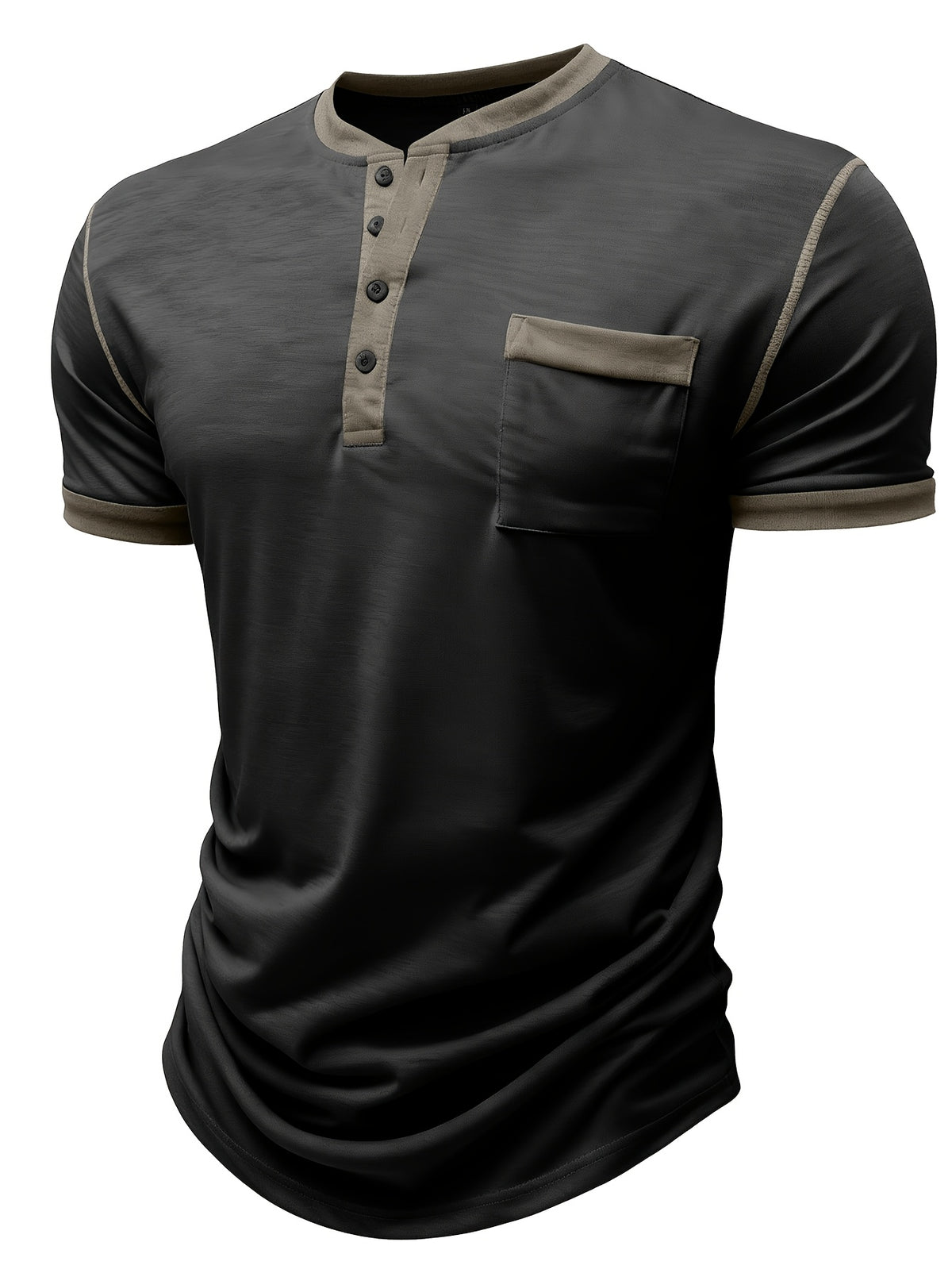 Summer Men'S Short Sleeve T-Shirt Classic Henry Shirt Men'S Short Sleeve Shirt Soft And Skin-Friendly A Must-Have for Summer Breathable And Cool Two-Piece Set for - black with khaki