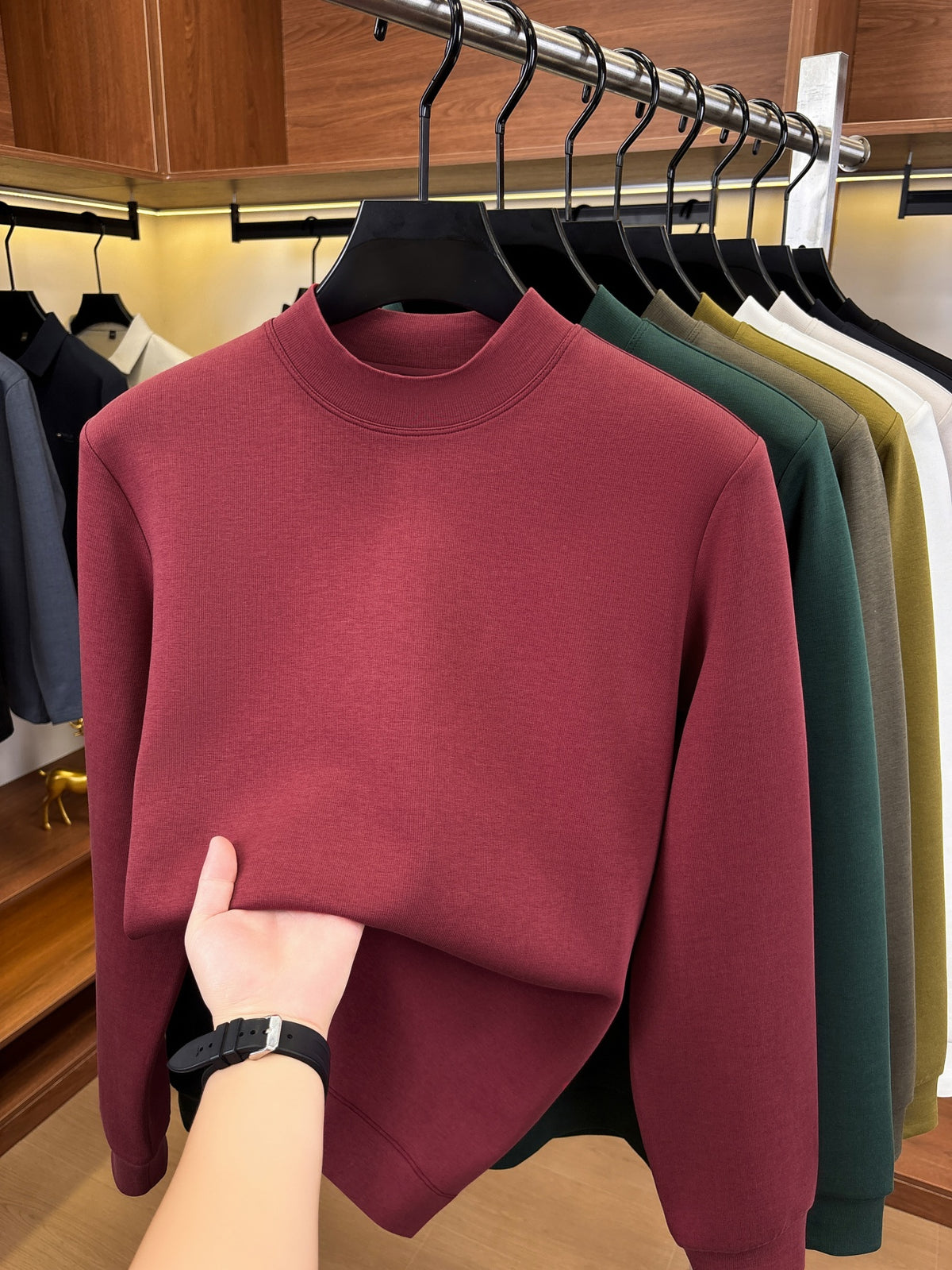 Autumn/Winter New Style Solid Color Half-Turtleneck Lyocell High-Quality Long-Sleeve Knit Base Layer, Versatile and Warm Men's Sweater, Skin-Friendly, Comfortable, Durable, and Breathable Men's Top, Cold-Proof Pullover FL27 - Dark Red