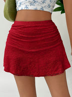 Western Style Sexy Hot Pleated A-Line Women'S Solid Short Skirt - Deep Red