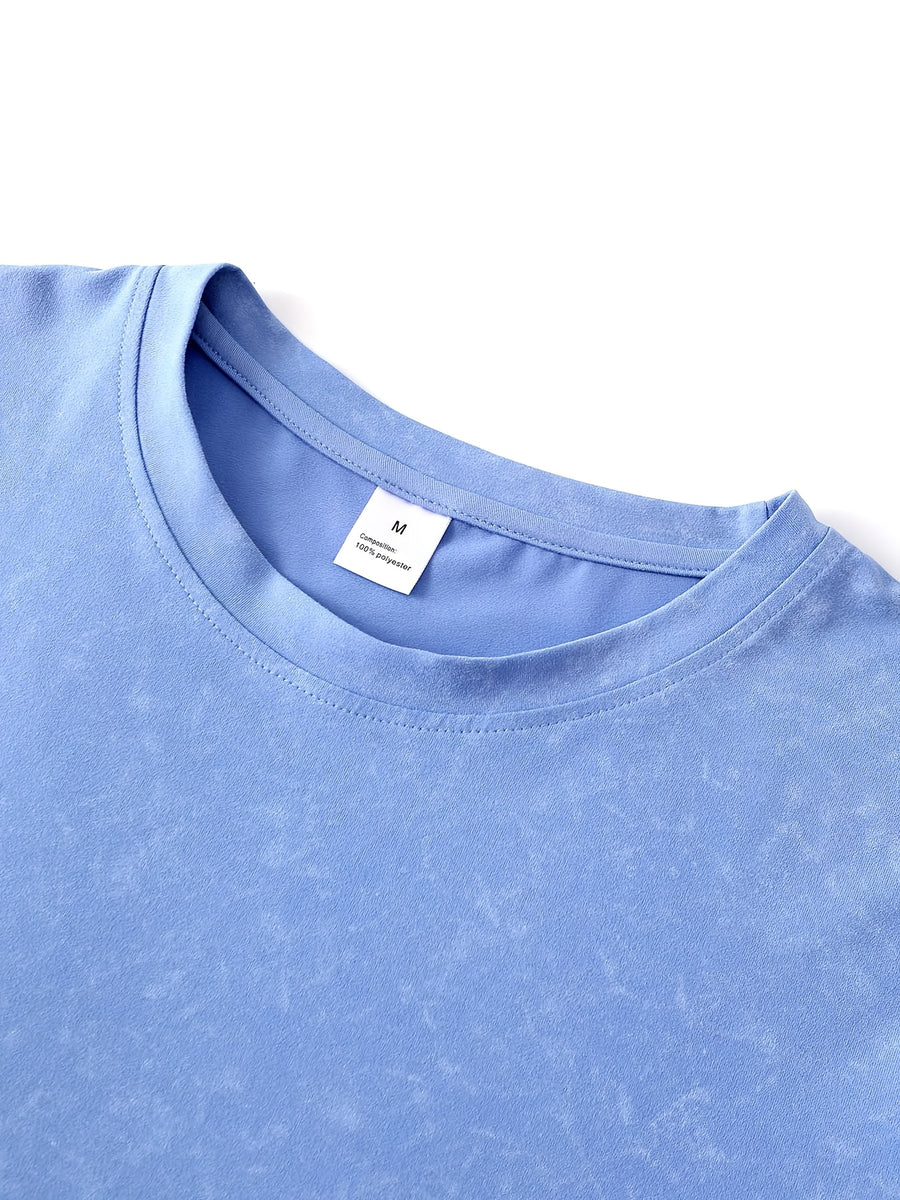 Men's Round-neck Graphic Print Short-sleeve T-shirt, Suitable for Summer Casual Sports - Royal Blue