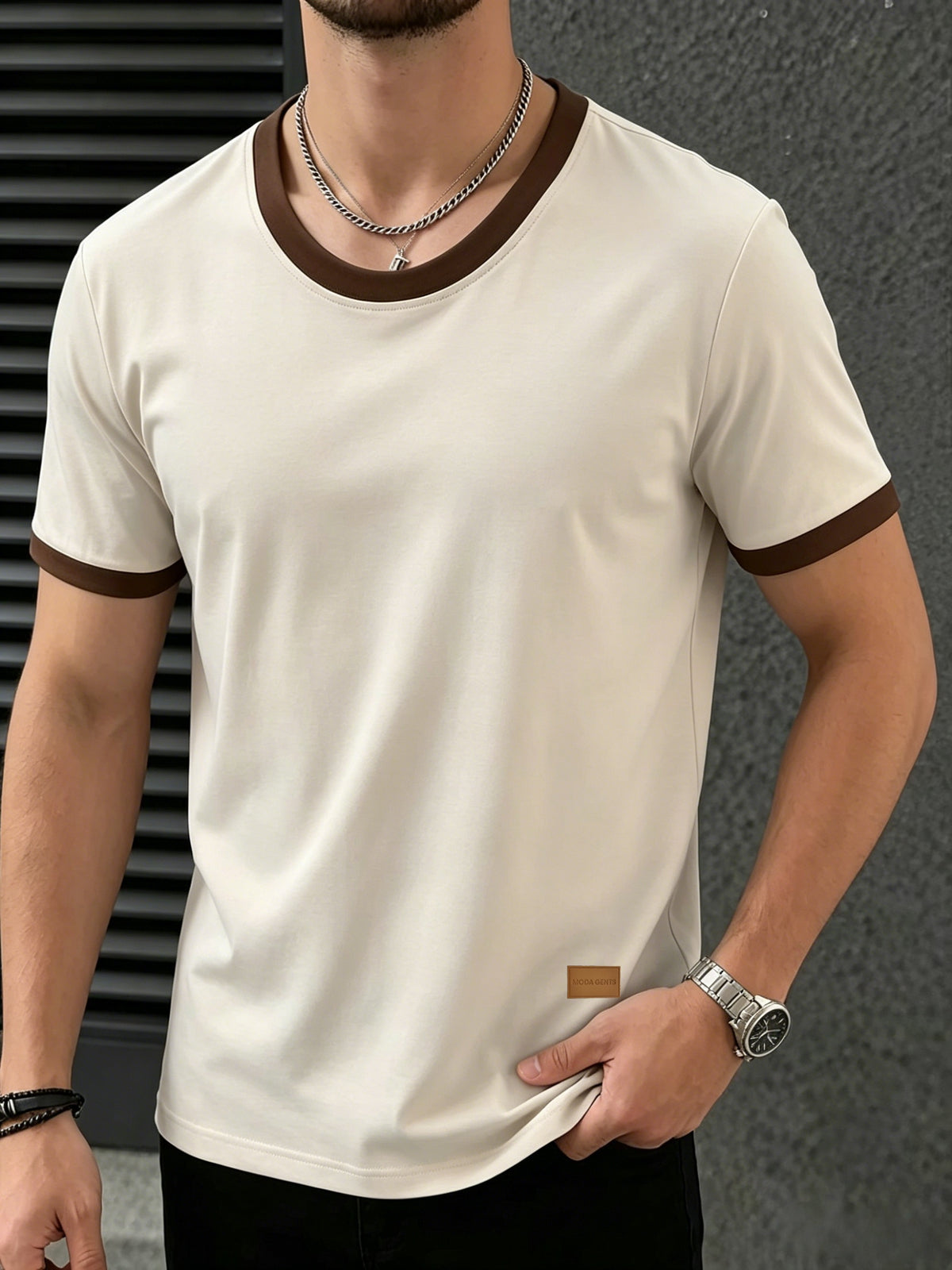 100%, Men'S Knitted Color-Block Round Neck Short-Sleeve T-Shirt, Summer Global All-Season Base Layer Factory Made Men'S Comfortable High-Fit Rate Casual Sports Contrast Patchwork Top - Xingpinka