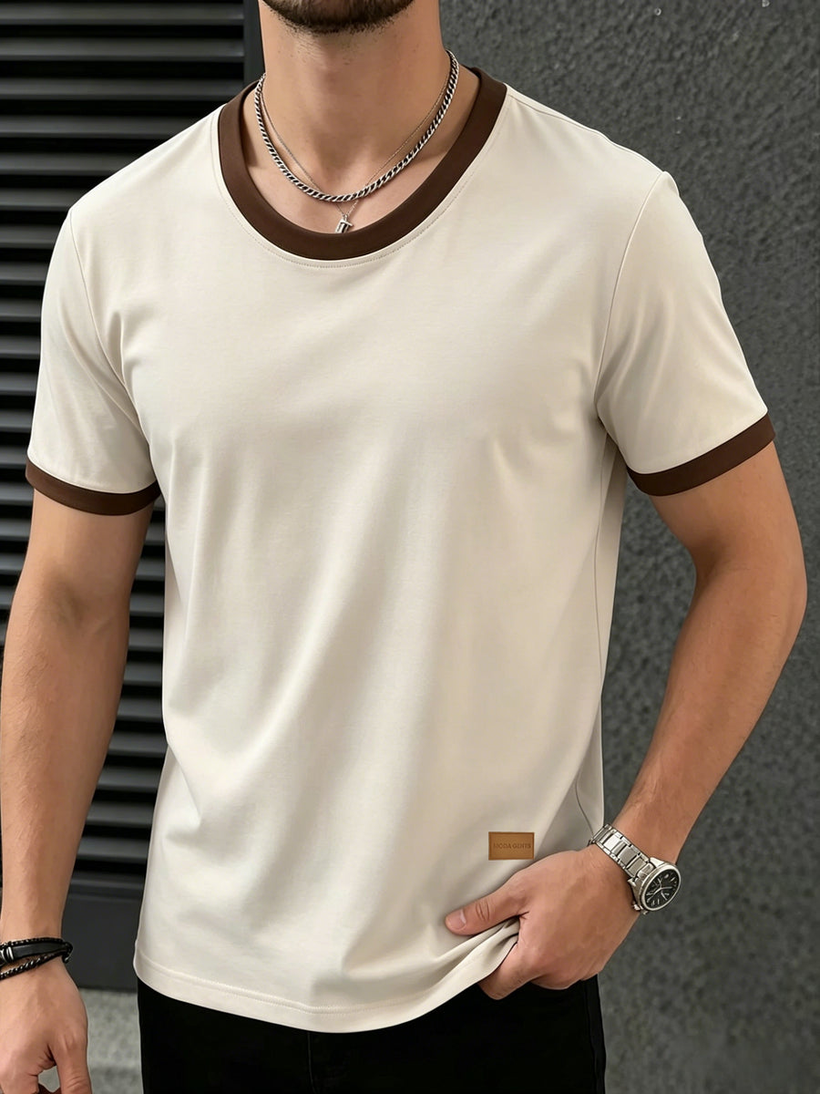 100%, Men'S Knitted Color-Block Round Neck Short-Sleeve T-Shirt, Summer Global All-Season Base Layer Factory Made Men'S Comfortable High-Fit Rate Casual Sports Contrast Patchwork Top - Xingpinka