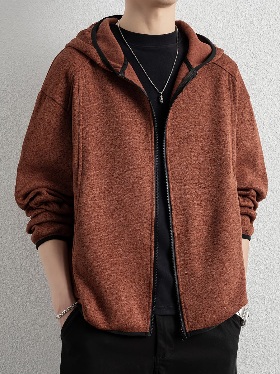 Men'S Spring And Autumn Hooded Sweatshirt Cardigan, Basic Jacket, Multiple Colors Available, Casual Zipper Design, Easy to Wear. Pair with Solid Color Base Pieces, Easily Integrates Into Various Fashion Trends, Practical And Minimalist Fashion - Brick Red