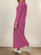 New Women's Round Neck Pullover Long Dress, Suitable for Home Wear, Outerwear, or as a Base Layer, Long Sleeve, Slim Fit, Loose Fit, A-Line, Solid Color, Ribbed, Relaxed Style Long Dress - Rose Red