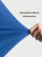 Mesh Panel Backless Athletic Top with Vertical Letter Print, Breathable Fitness Running Yoga Casual Versatile Short Sleeve T-Shirt for Women - Blue