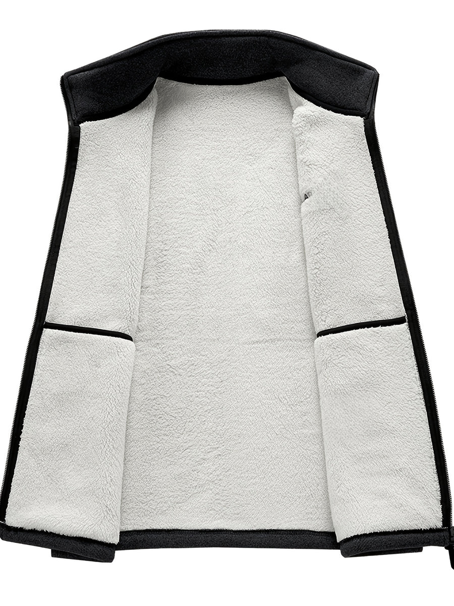 Men's Autumn Winter Casual Fleece-Lined Vest, Thickened Faux Blend Fleece Stand Collar Cardigan Vest for Outdoor and Home Wear, Warm Sleeveless Jacket Vest - Dahei-2368