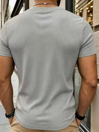 Qiao Ximei Selected Product Henry Collar Shirt 2026 Cross-Border Trendy Ribbed Short Sleeve - Grey