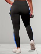 Plus Size Women's High-Waisted Yoga Pants Tummy Control Workout Leggings with 4 Side Pockets Color-blocking Design,for Running, Fitness Casual & Sports Wear - Royal Blue