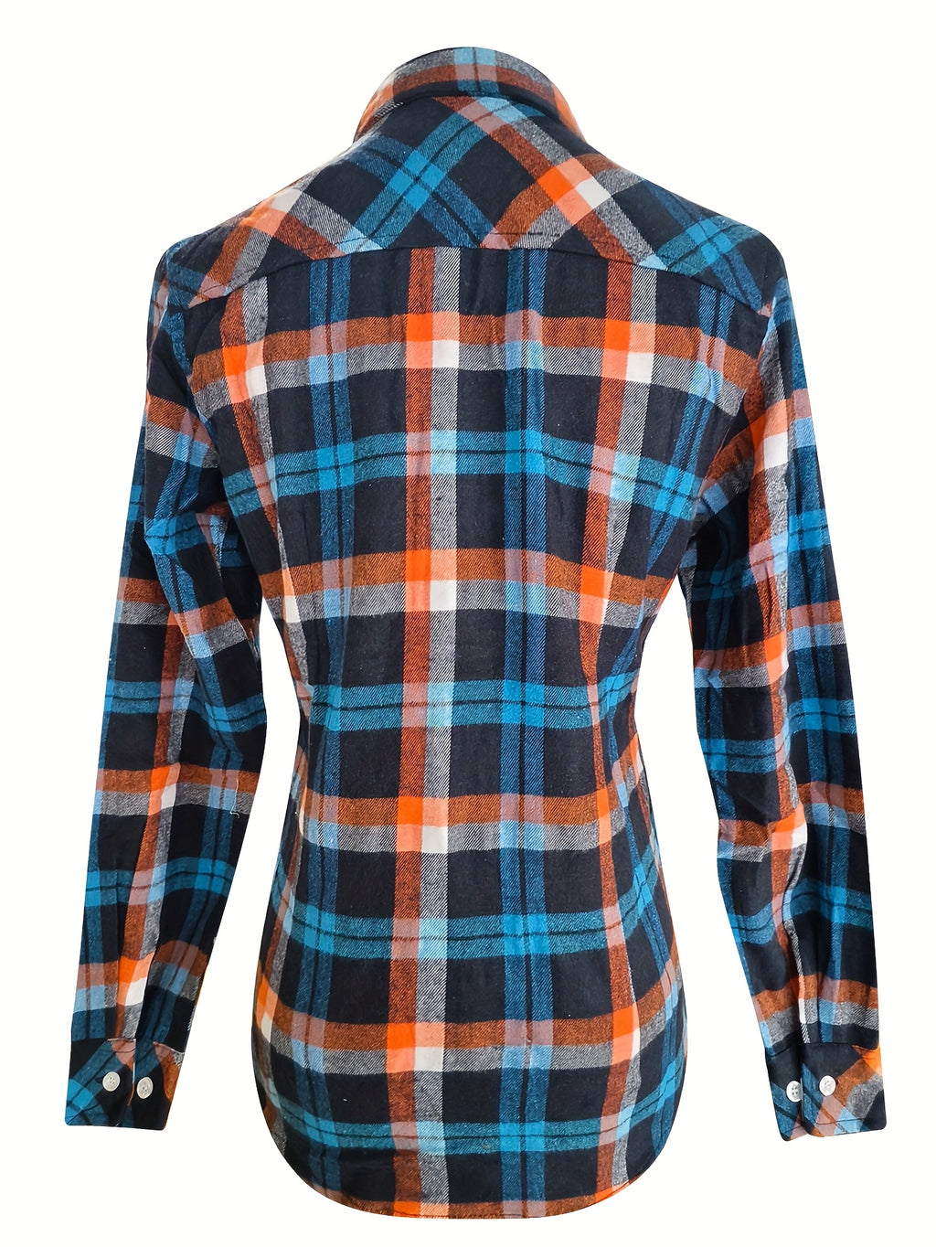 Women's Long Sleeve Shirt - Sexy Vintage Slim Fit Plaid, Suitable for Daily Wear, Women's Clothing, with Pockets, Button-Up - Vibrant Blue
