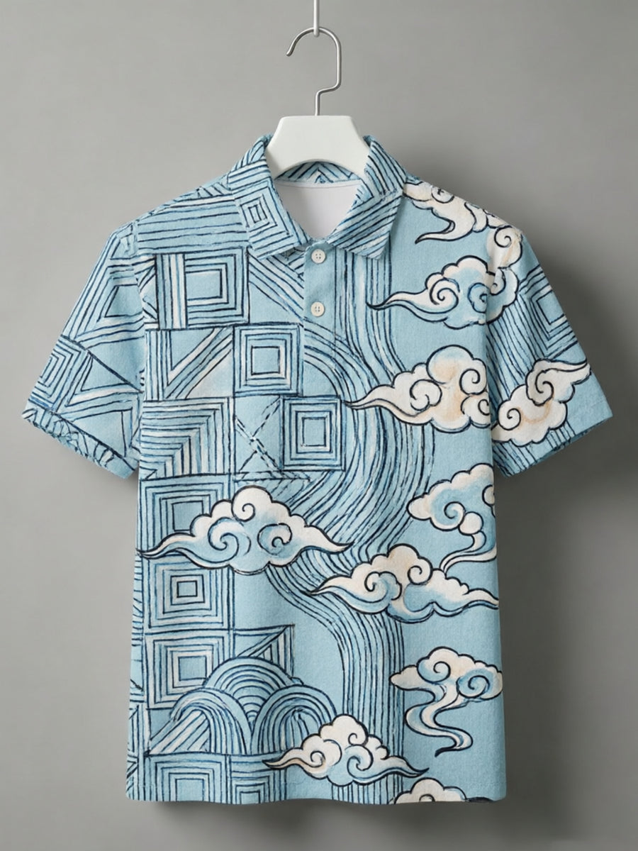 Digital Print - New Short Sleeve Polo Collar Men'S Digital Print All-Over Design Cool Summer Men'S Top [Print Design-Not Textured] - Mixed Color B
