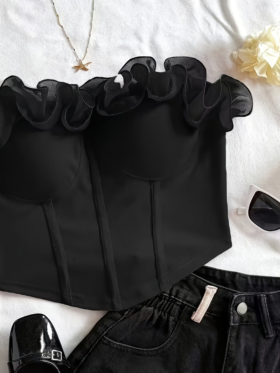 Women's Fashion Strapless Crop Top Beach Sexy Backless Sleeveless Top - Black