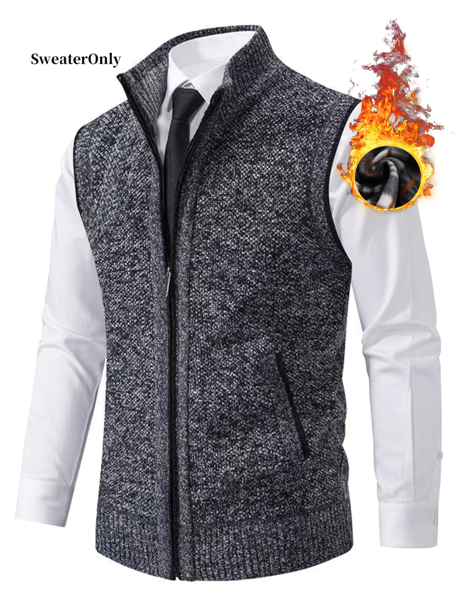 Men'S Knitted Zipper Cardigan Vest Sweater with Pockets - Grey