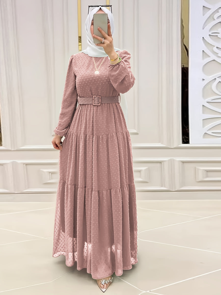 Women'S Middle Eastern Muslim Solid Color Temperament Long Robe Dress (Headscarf Not Included) - Lotus Pink