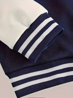 Classic Campus Style Men'S Casual Campus Fashion Youthful Bright Fashion Zipper Pocket Baseball Jacket - Navy Color