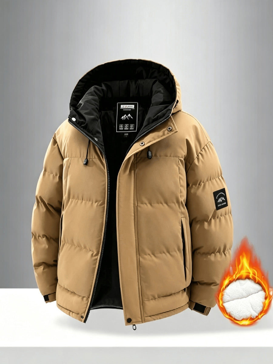 Men's New Long-Sleeve Windproof Thickened Warm Casual Hooded Jacket - Light Brown-1