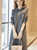 Long Sleeve Dress Spring/Autumn New Fashion Easy Hooded Casual Sweatshirt Dress Women - Grey