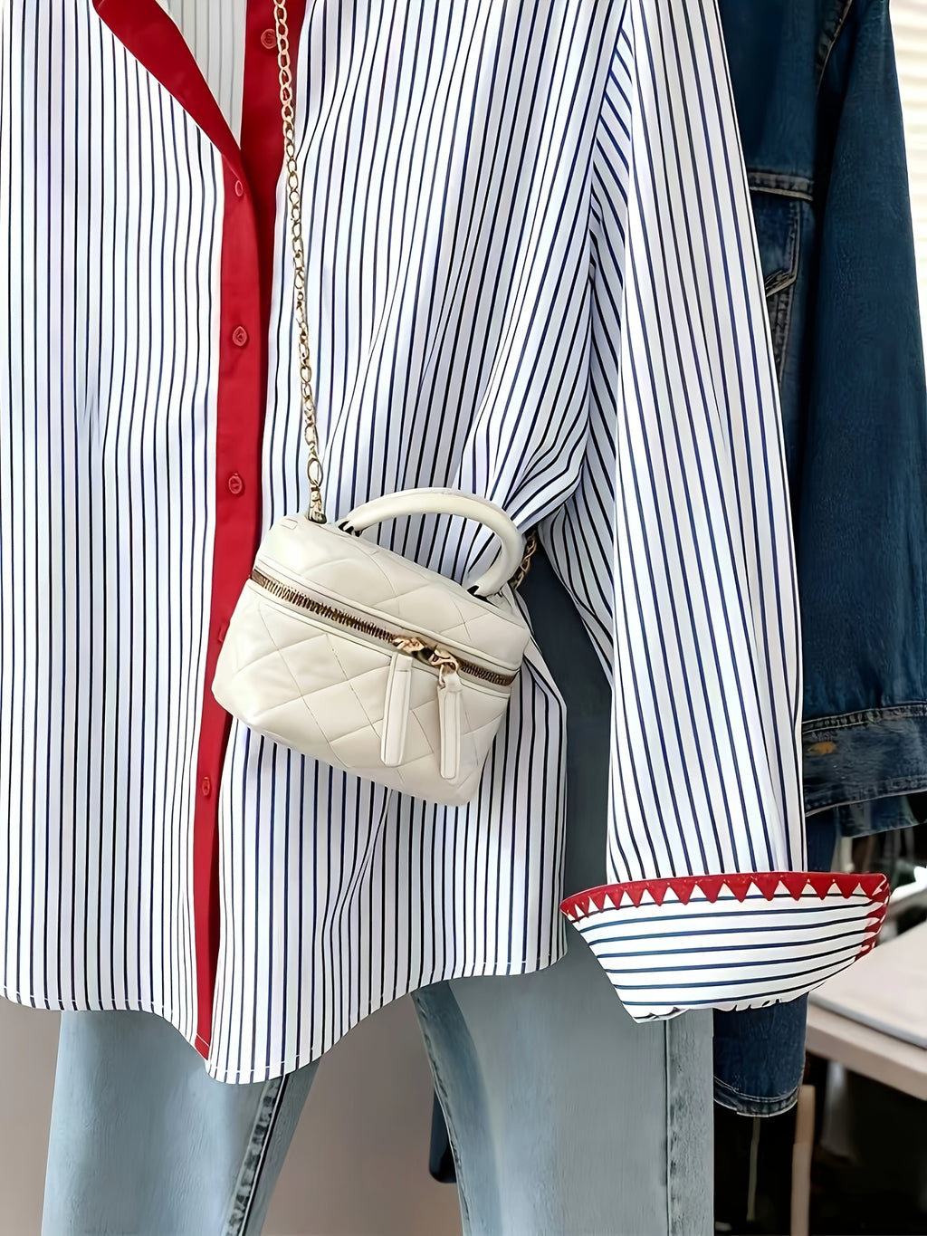 Women'S Casual Commuter Striped Color Block Shirt - Blue Stripes