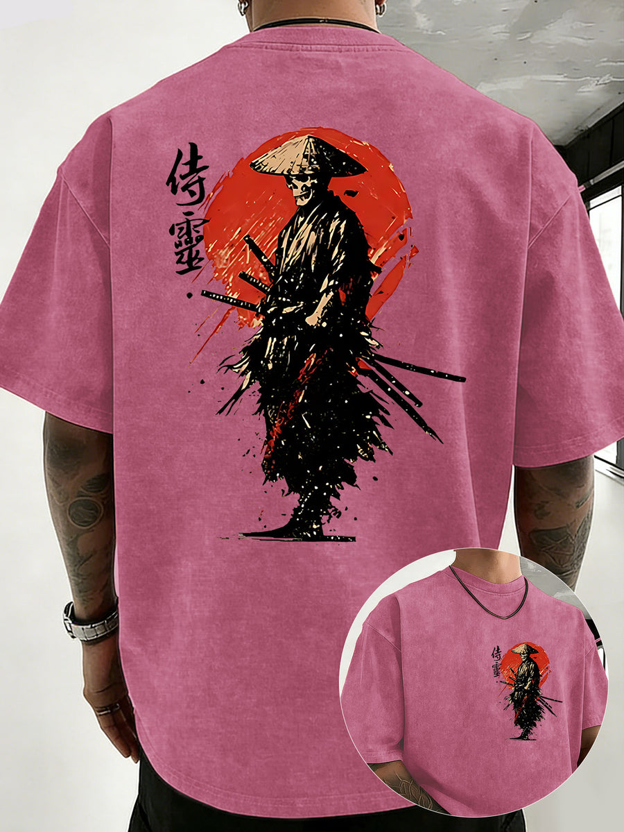 Drop-shoulder Vintage Washed T-shirt, Exclusively for the Fashion-forward Crowd. A Loose-fitting, Comfortable, High-quality Pure Cotton Short-sleeve Top, an Essential Piece for Streetwear Trends - Rose Red