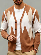 Men'S Autumn Winter Knit Cardigan, Long Sleeve Round Neck Button-Up Sweater Jacket, Casual Loose All-Match Knitwear - Coffee Color