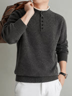 Du Jing Lan OBM Spring/Autumn New Arrival Men's Knit Pullover, Old Money Style Contrast Color Striped Half-Open Placket Stand Collar Knit Pullover, Men's Business Casual Fashion Knit Pullover, Suitable for Layering or Wearing as an Inner Layer - Dark Gray