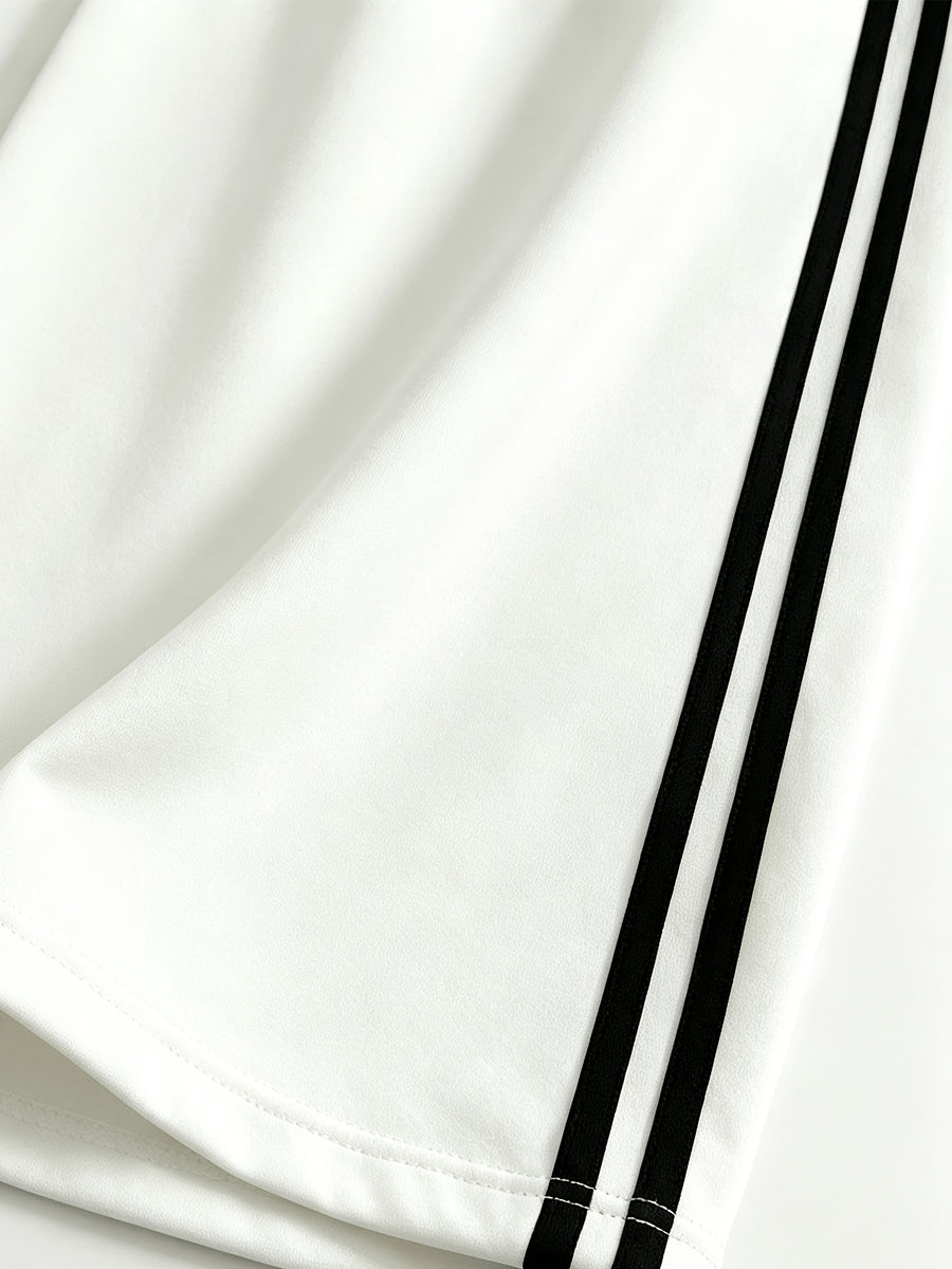 2pcs Set of Barcode Women'S Short Sleeve Long Pants, Printed Color-Block Comfortable Soft Casual Outdoor Sports Set Long Sweatpants Short Sleeve Top - White