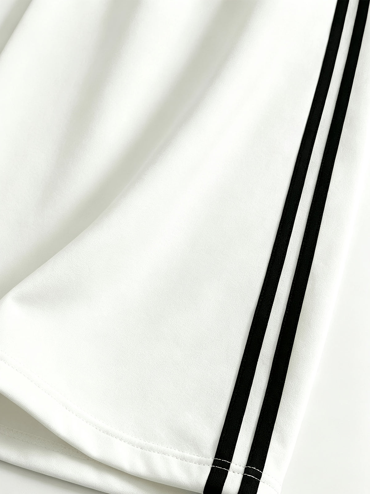 2pcs Women's Short Sleeve and Long Pants Set, Standard Size, Printed Color-Blocked, Comfortable and Soft, for Outings, Leisure, and Sports, with Long Sweatpants and Short Sleeve Top - White
