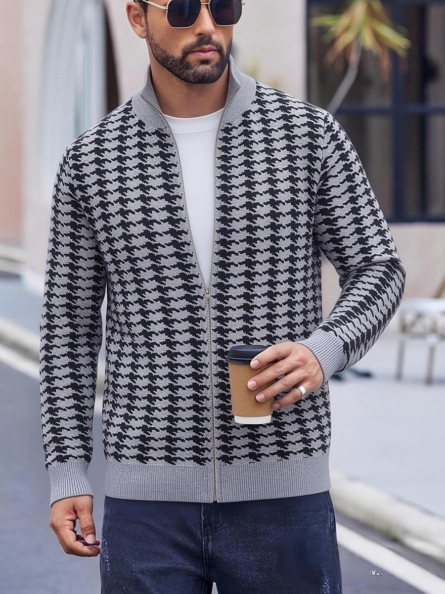 Men's Casual Jacquard Jacket - Solid Color Regular Fit Versatile Long-Sleeve Top for Spring and Autumn, Hand Wash/Dry Clean, Autumn/Winter Outerwear, Fashionable Street Style, Structured Design, Four-Season Warm Business Casual Jacket - Grey