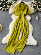 Fashionable High-waist Jumpsuit with a Suit-style Collar, Perfect for Summer Parties, Anniversaries, Valentine's Day, Birthdays, and as Work Attire to Surprise Others. Summer Women's Jumpsuit - Tender Green
