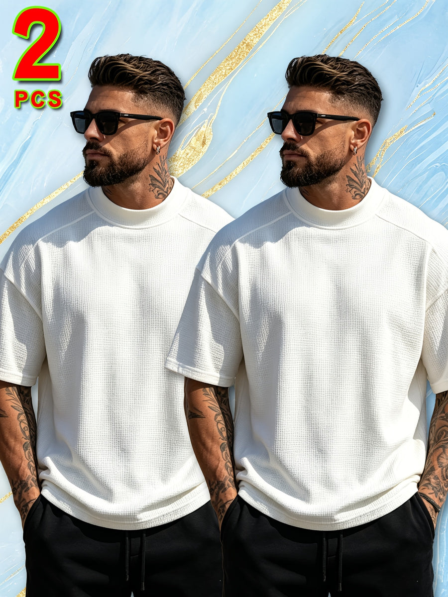 2pcs Set of Fashion Athletic Men'S Short Sleeve Shirts for Spring Summer And Summer, New Outdoor Casual Comfortable Cool Moisture-Wicking Trendy Versatile Easy Texture - Multicolor 7