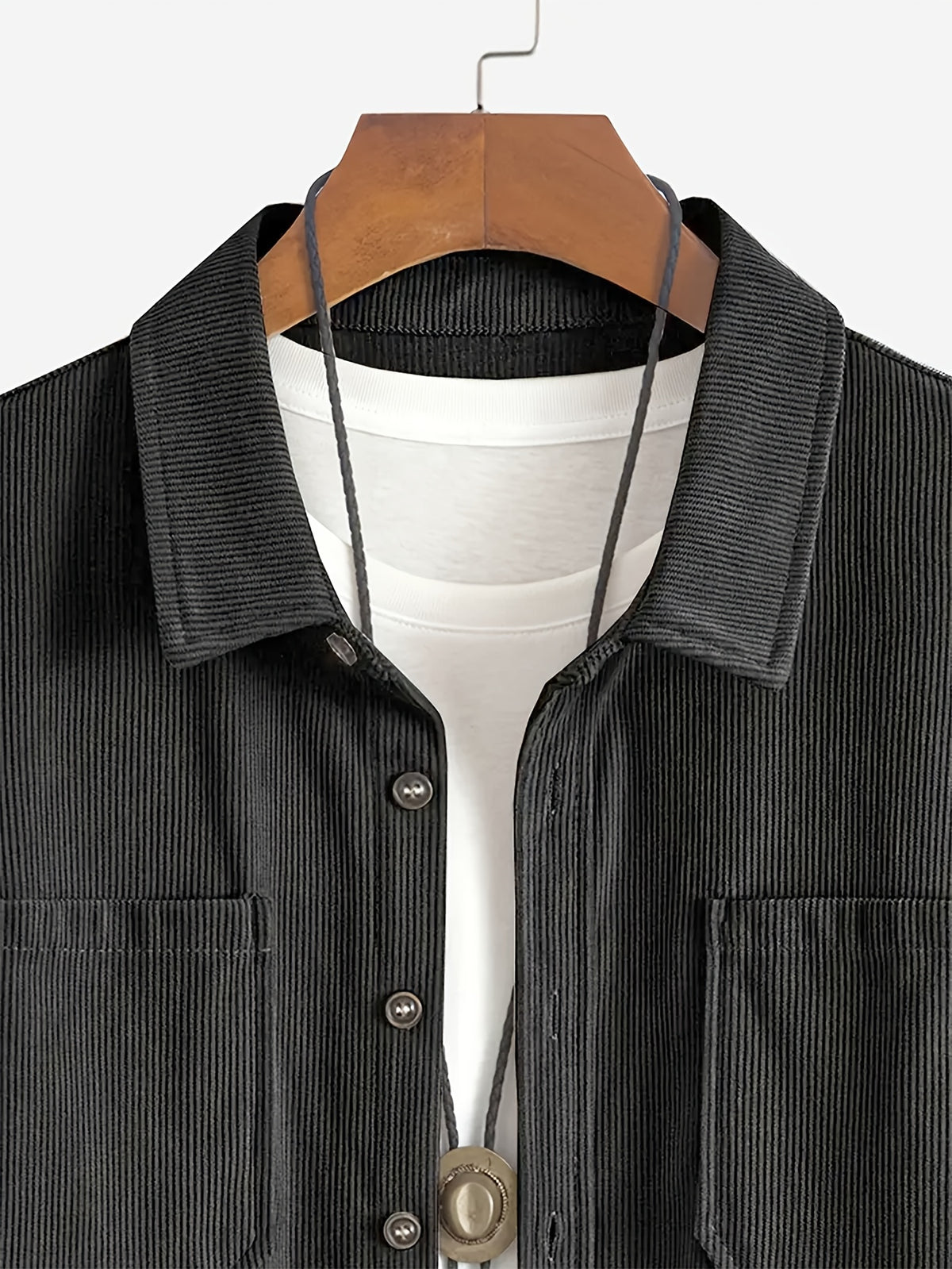 Men's Corduroy Shirt - American Retro Solid Color Long Sleeve Shirt for Men, Casual Wrinkle-Resistant Non-Iron Corduroy Shirt with Two Pockets, Trendy Versatile Corduroy Jacket for Sports, Outdoor, and Daily Wear. - Grey
